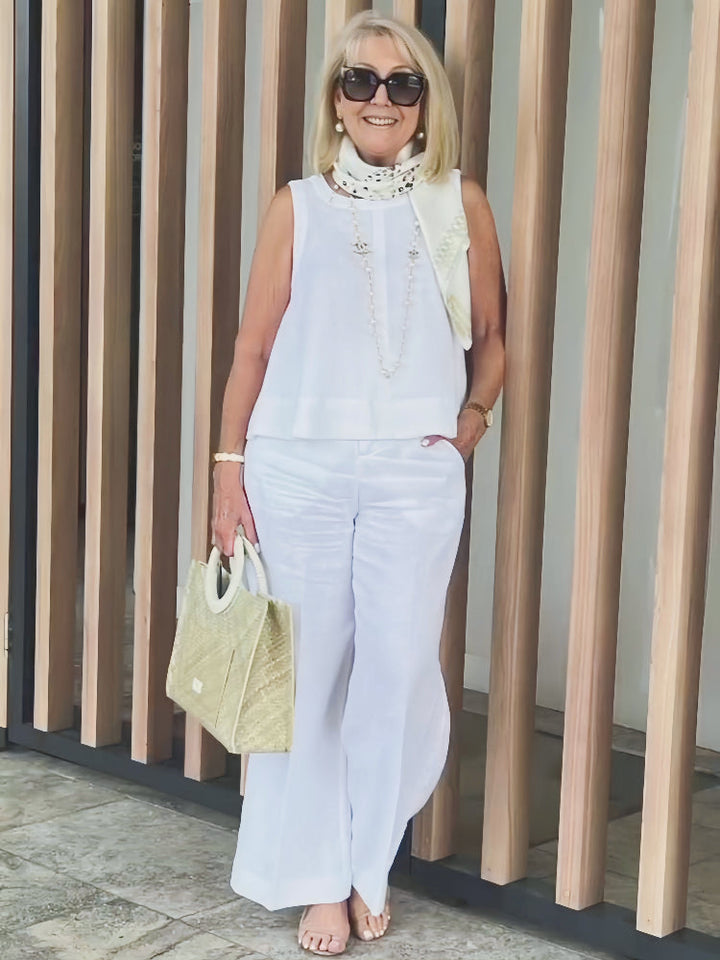 Trinidad™ | Ensemble Blanc Haut sans Manches et Pantalon Large