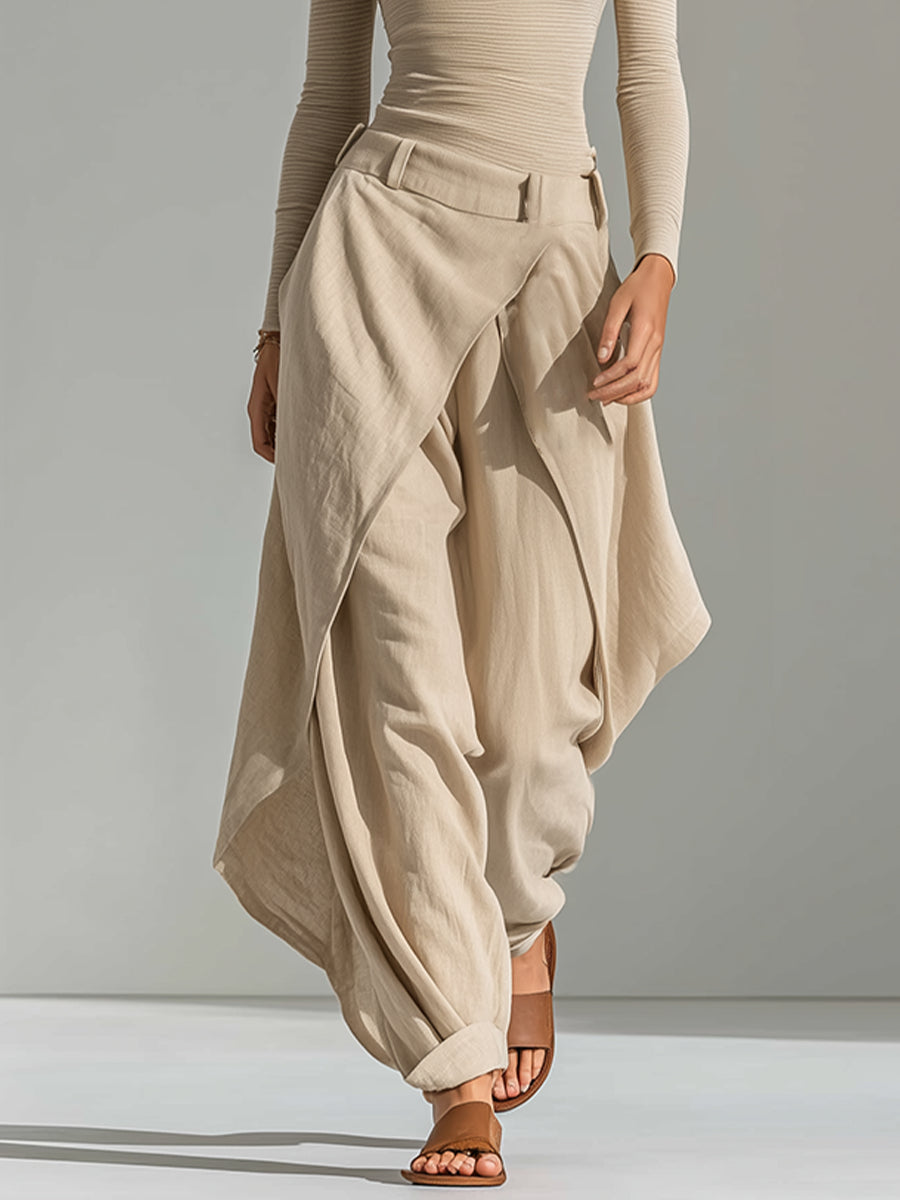 Giuliana | Ensemble de Haut Beige à Col Bateau et Pantalon à Jambe Large en Couches