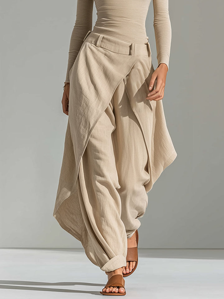 Giuliana | Ensemble de Haut Beige à Col Bateau et Pantalon à Jambe Large en Couches