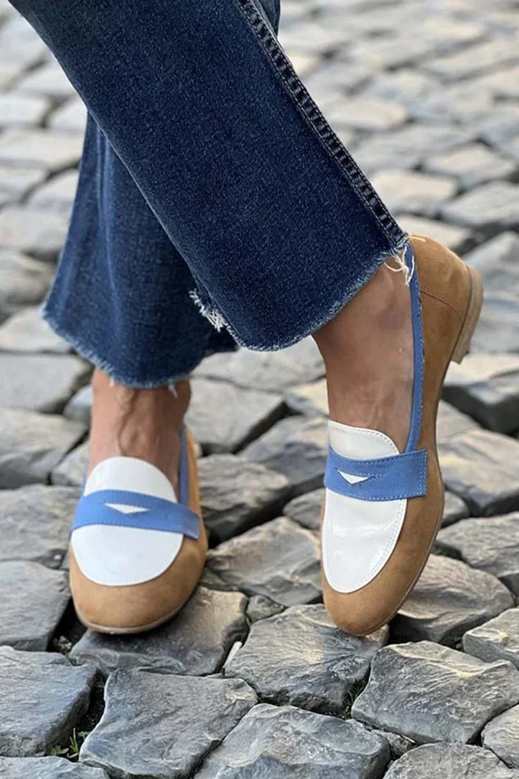 Mocassins Colourblock Camel, Blanc et Bleu