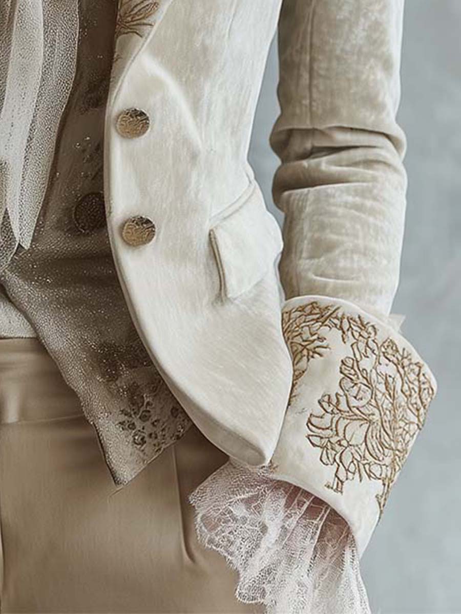 Blazer Satorial Femme Ivoire Brodé