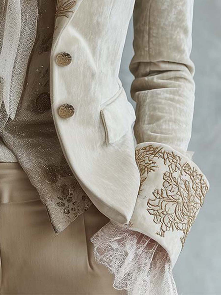 Blazer Satorial Femme Ivoire Brodé