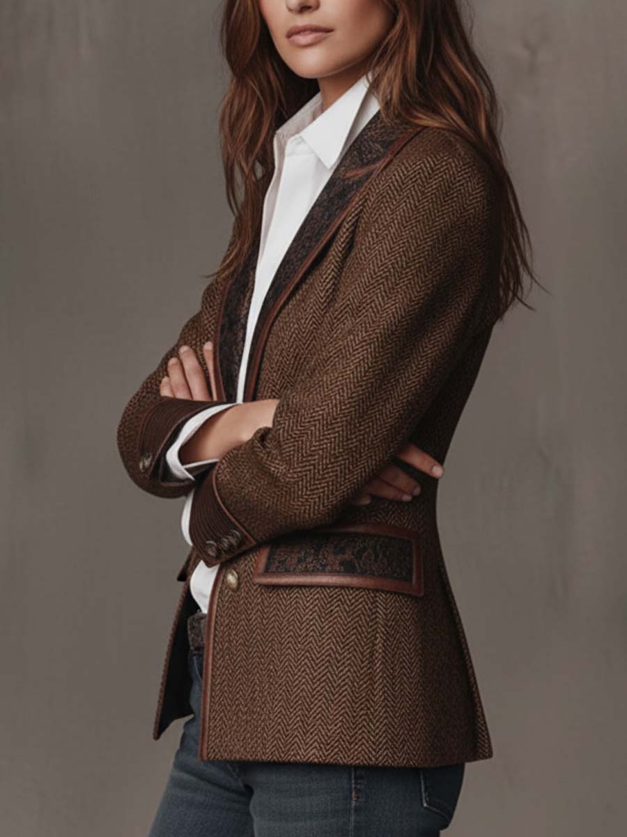 Blazer Femme en Houndstooth avec Panneaux Imprimés