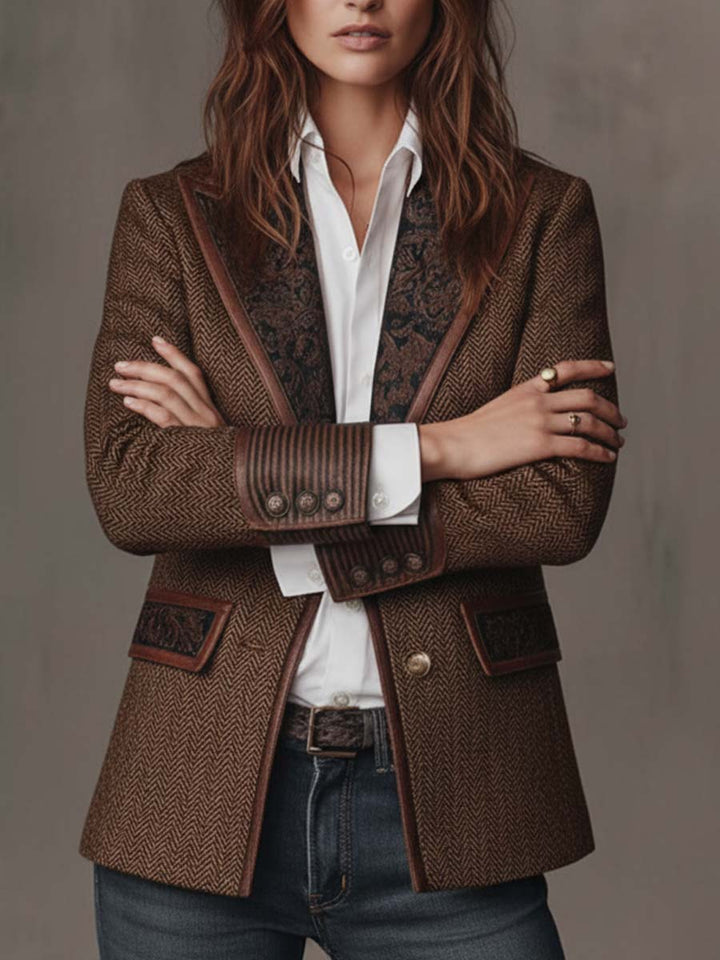 Blazer Femme en Houndstooth avec Panneaux Imprimés
