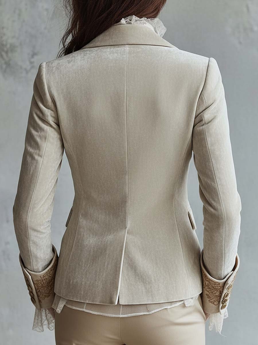 Blazer Satorial Femme Ivoire Brodé