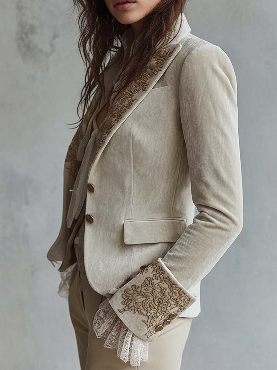 Blazer Satorial Femme Ivoire Brodé