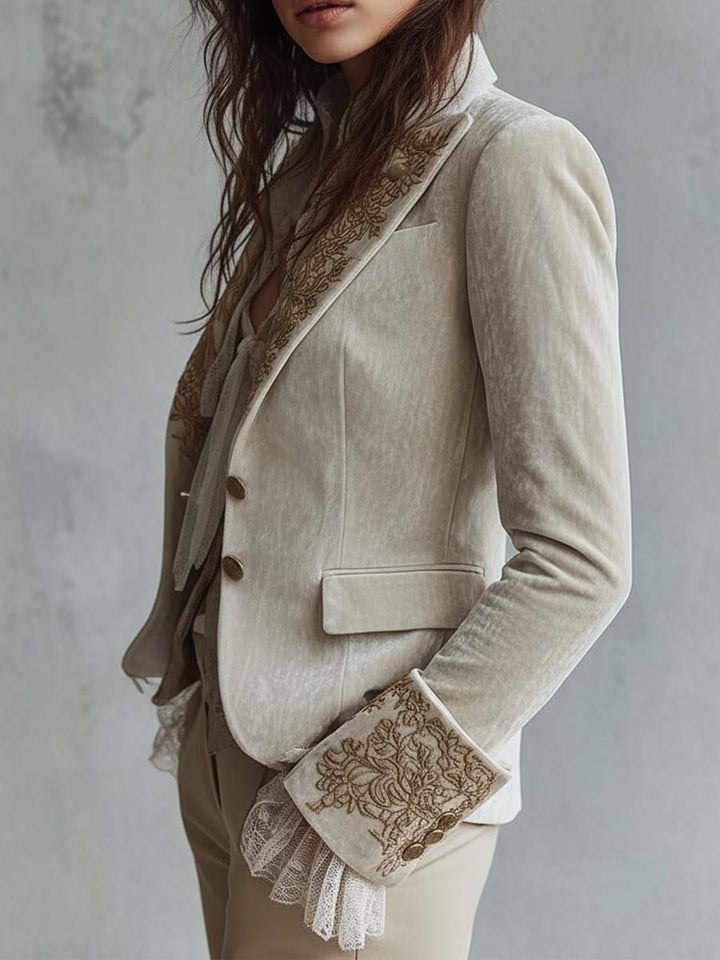 Blazer Satorial Femme Ivoire Brodé