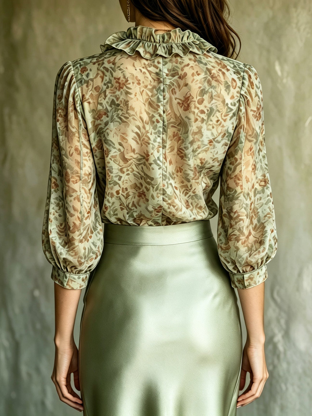 Antonella | Blouse Élégante avec Volants Floraux et Mini Jupe en Satin