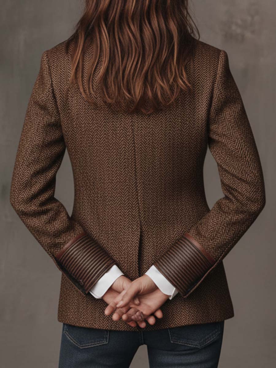 Blazer Femme en Houndstooth avec Panneaux Imprimés