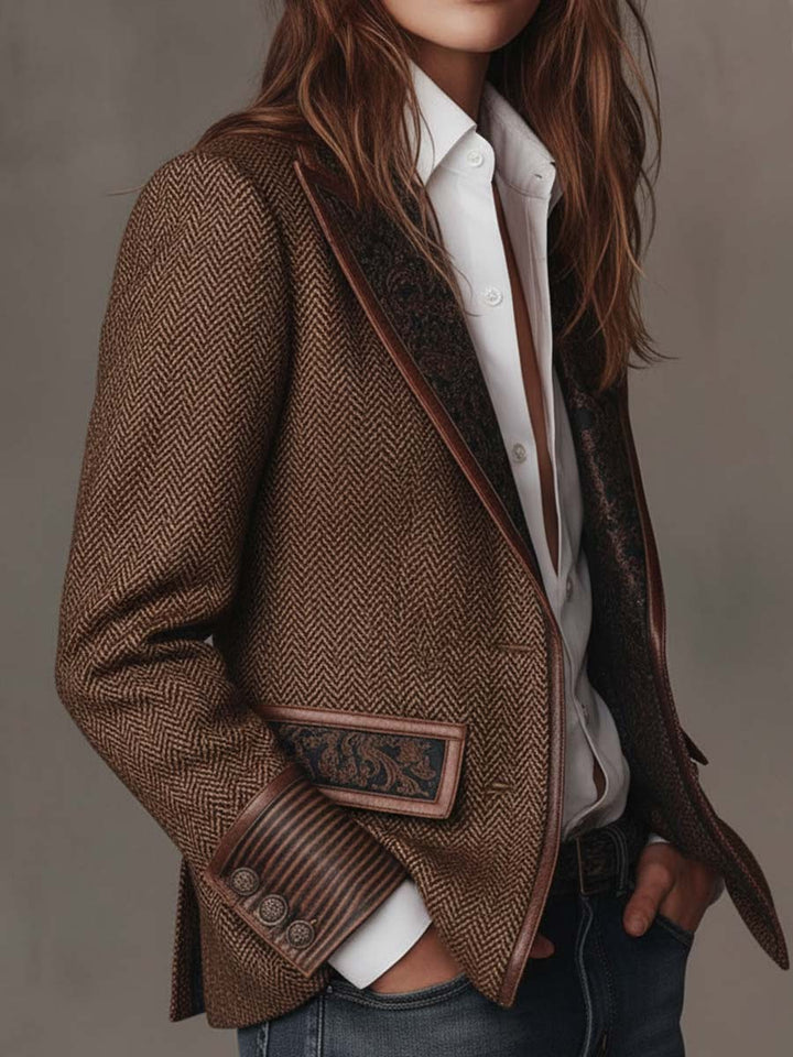 Blazer Femme en Houndstooth avec Panneaux Imprimés