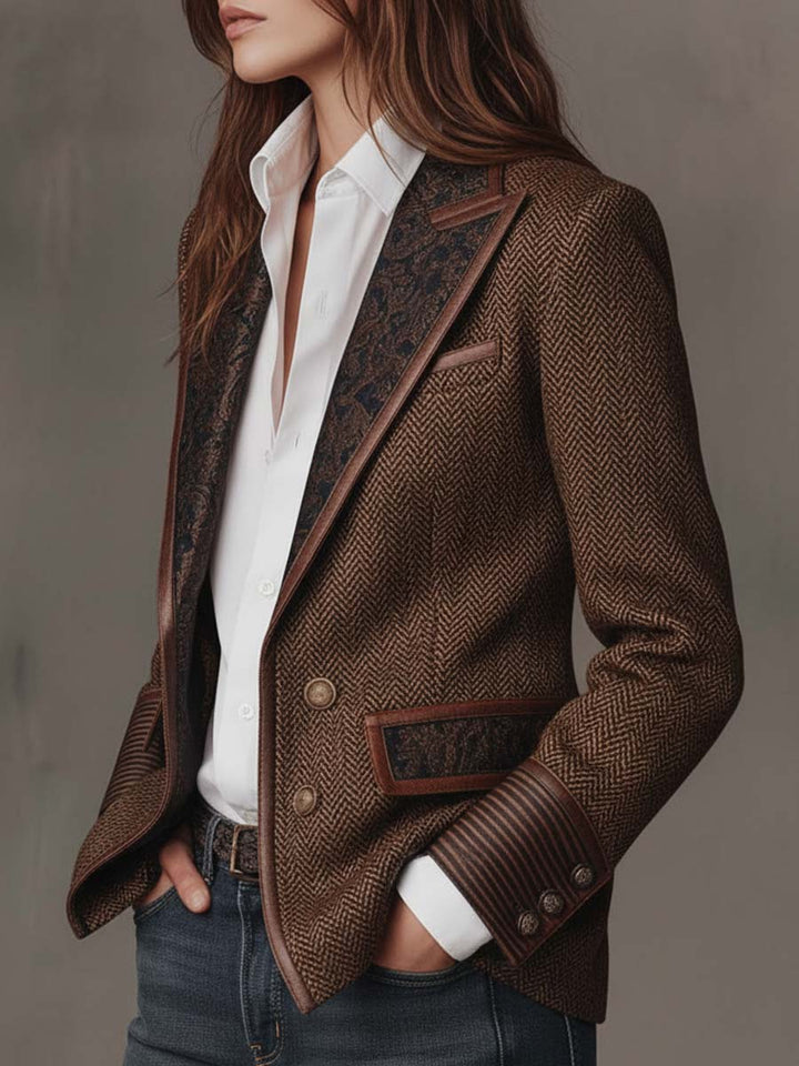 Blazer Femme en Houndstooth avec Panneaux Imprimés