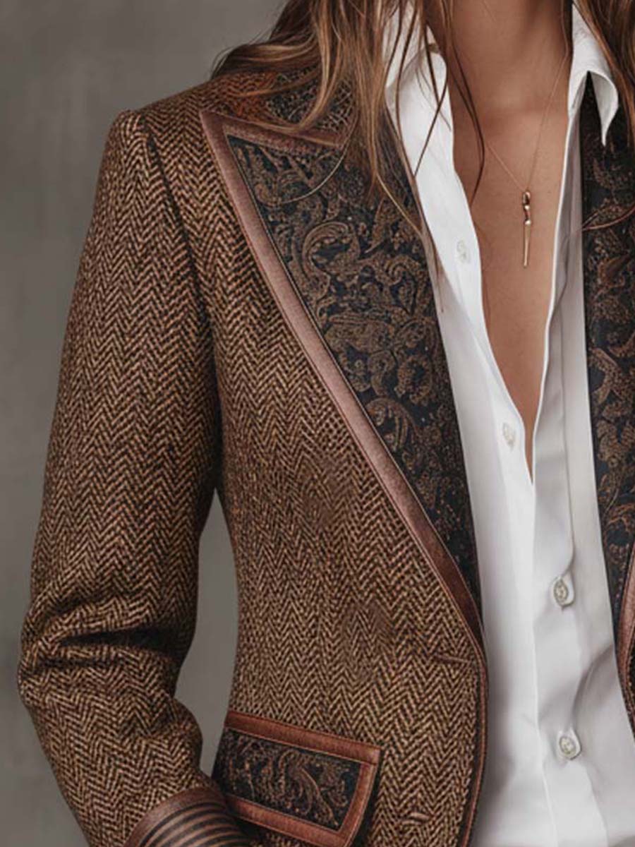 Blazer Femme en Houndstooth avec Panneaux Imprimés