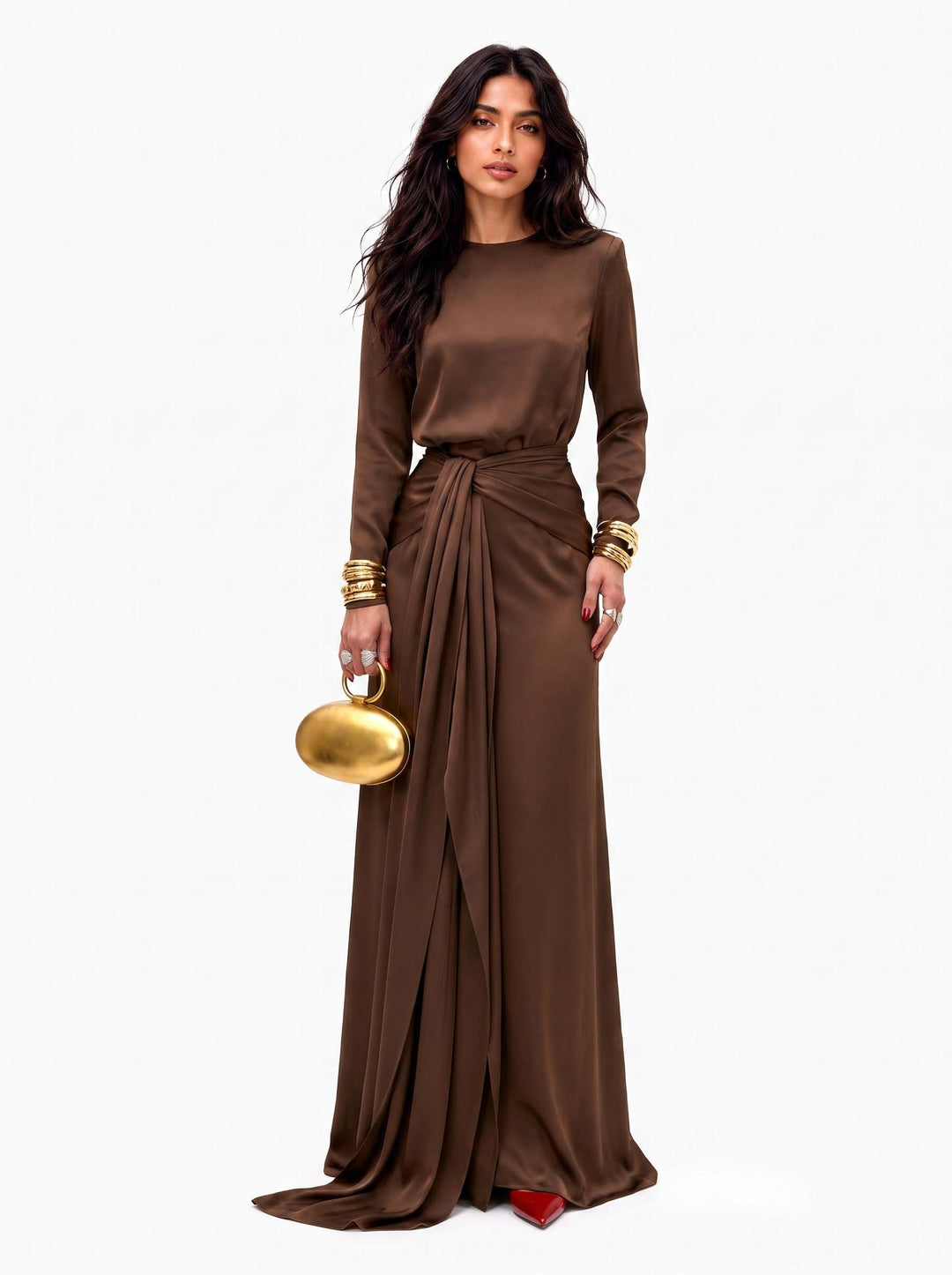 Robe Maxi Élégante en Satin Drapé
