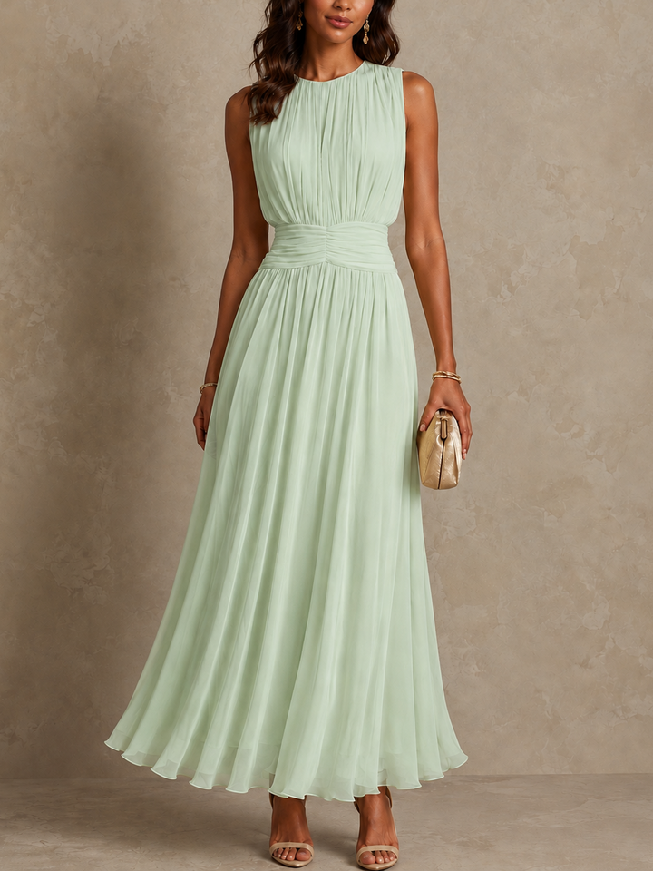 Isabel | Robe Maxi Roxanne avec Taille Froncée et Sans Manches