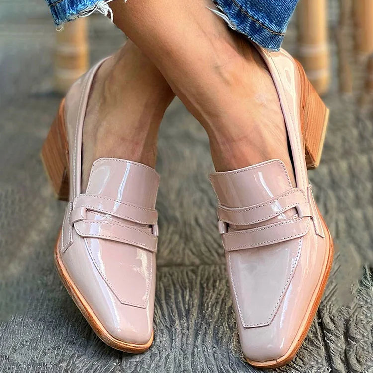 Mocassins Brillants à Talon Large