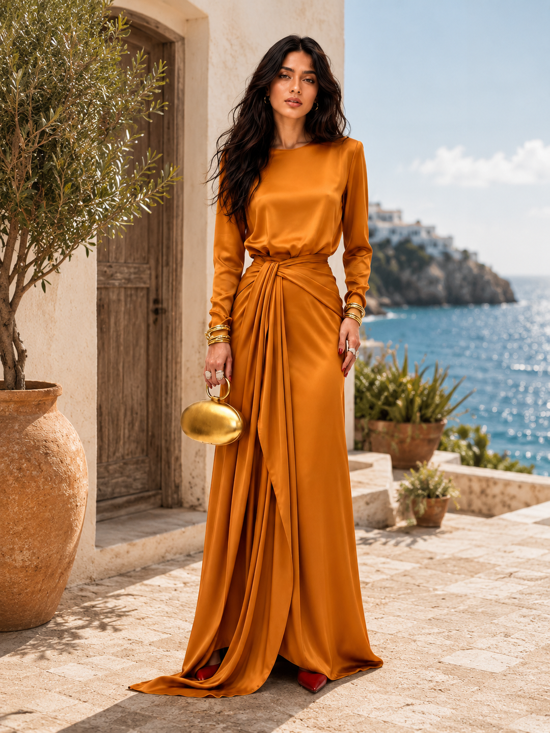 Robe Maxi Élégante en Satin Drapé