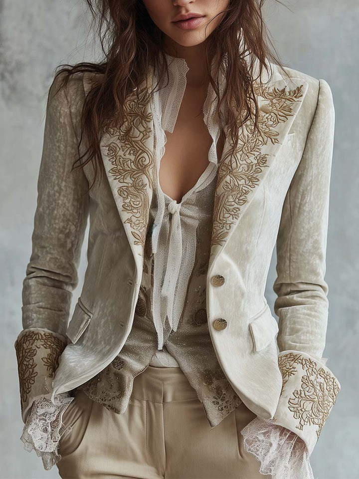 Blazer Satorial Femme Ivoire Brodé