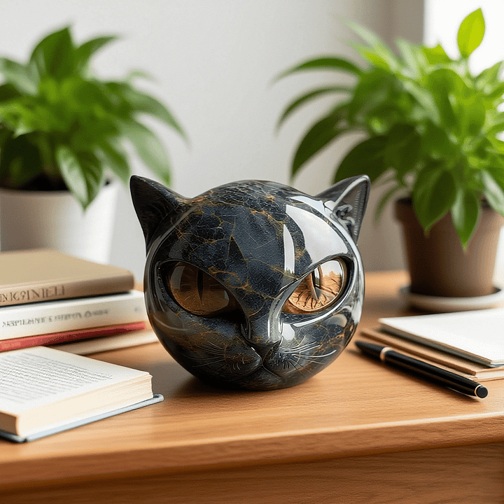 NyxCharm – Sculpture de Tête de Chat Noir Mystique