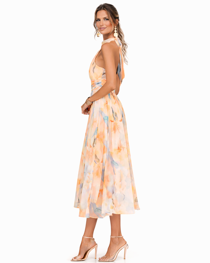 Aurora | Robe à décolleté Halter et Imprimé Aquarelle