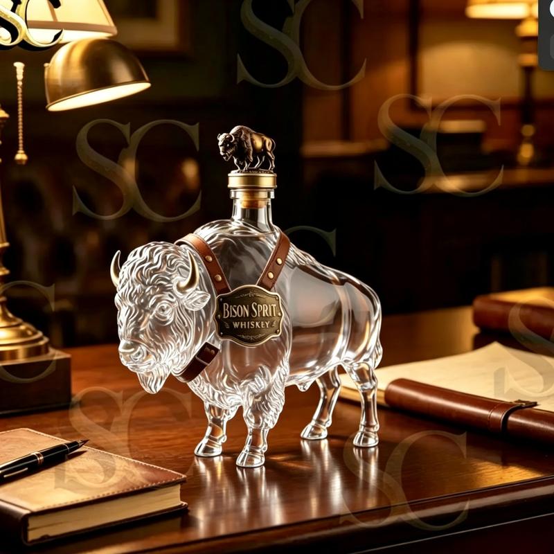 Bouteille de Whisky Bison en Verre Borosilicate Soufflé à la Main 350ML