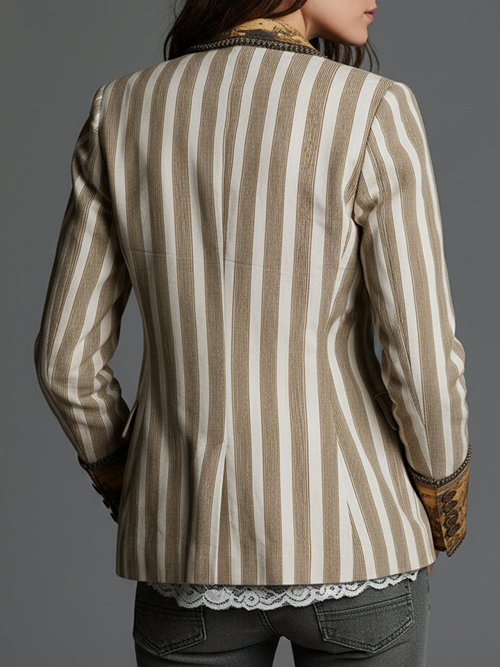 Blazer Femme avec Revers et Imprimé à Rayures Bohémien