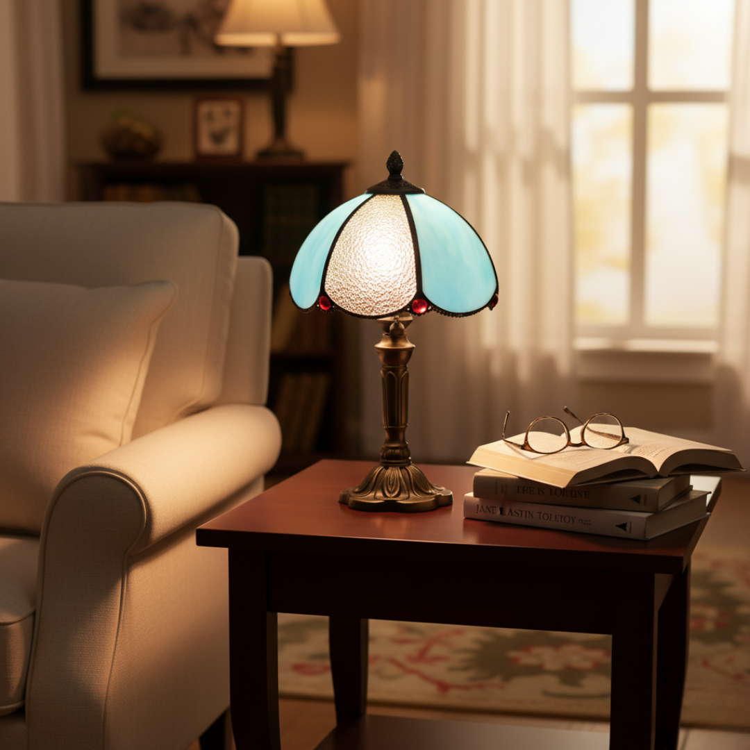 AZURIA | LAMPE EN VERRE BLEU TIFFANY DE LUXE