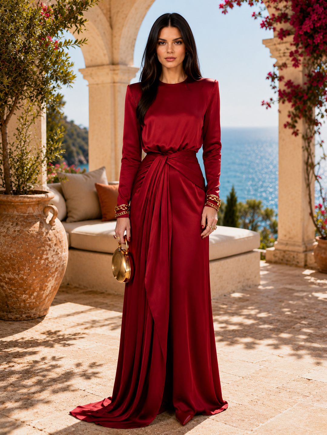 Robe Maxi Élégante en Satin Drapé