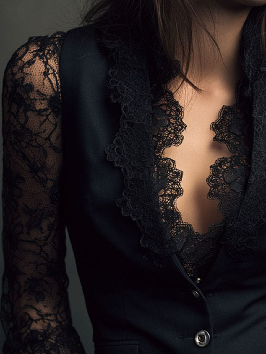 Giovanna | Veste Noire avec Manches Semi-Transparentes