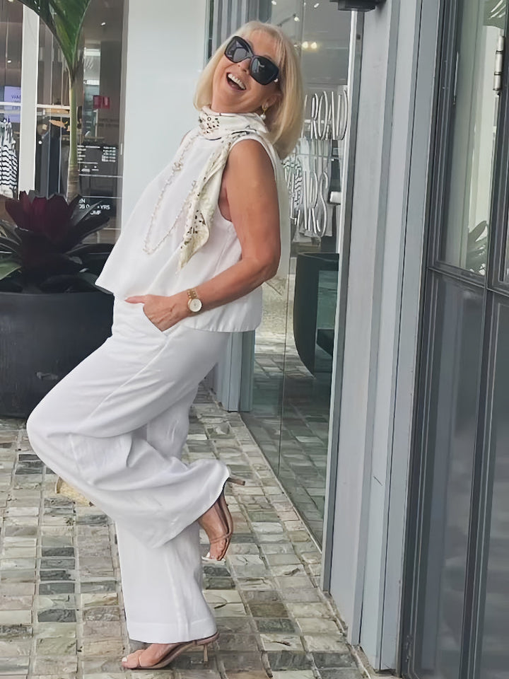 Trinidad™ | Ensemble Blanc Haut sans Manches et Pantalon Large