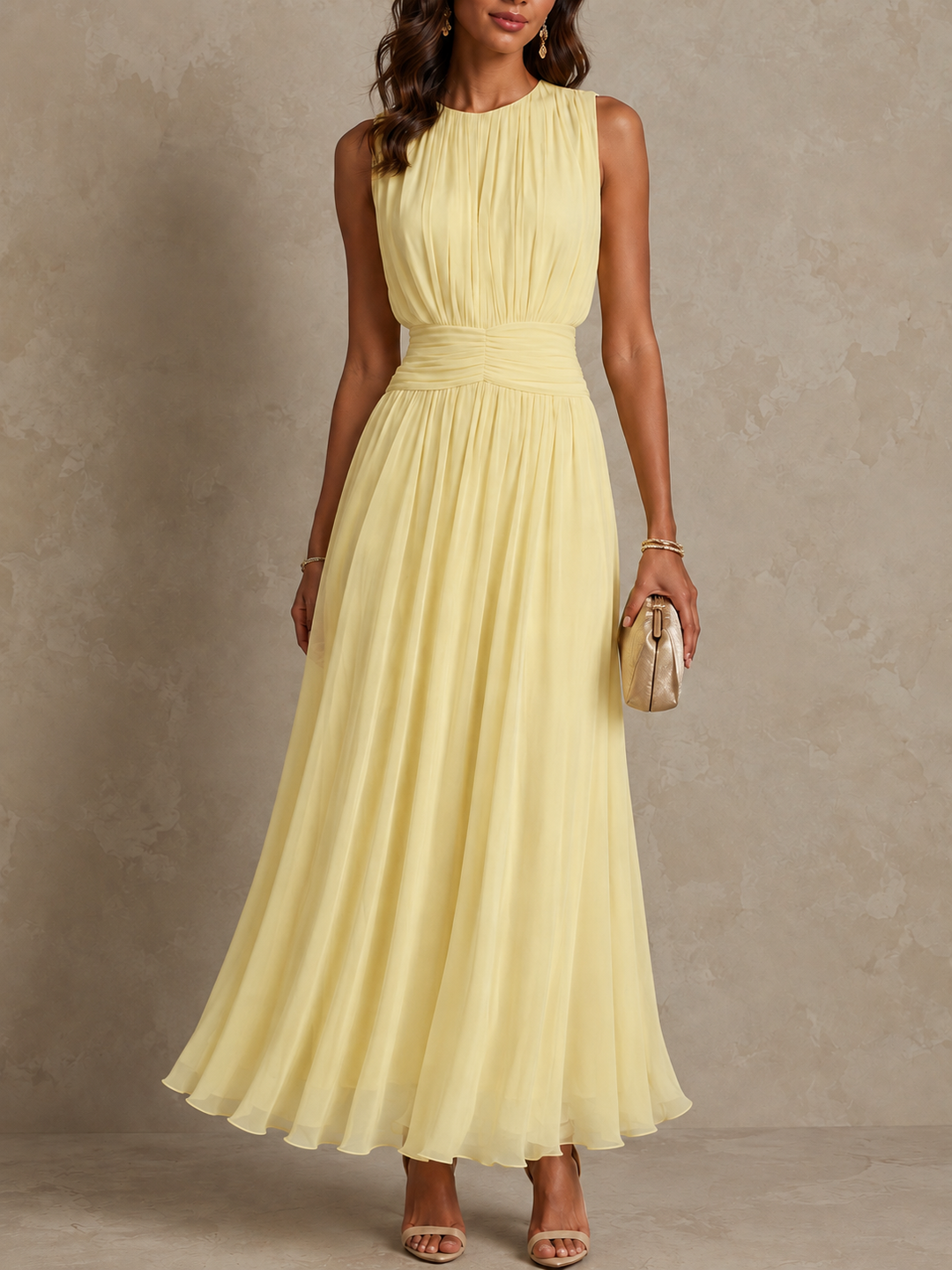 Isabel | Robe Maxi Roxanne avec Taille Froncée et Sans Manches