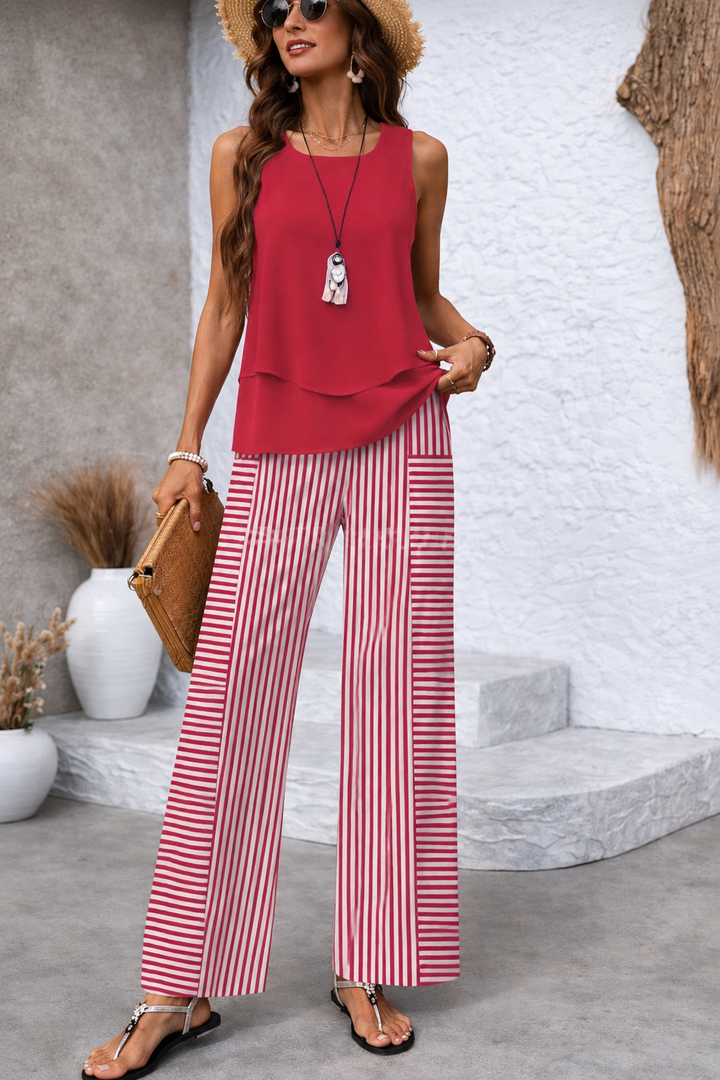 Ramona™ | Top uni rose et pantalon rayé