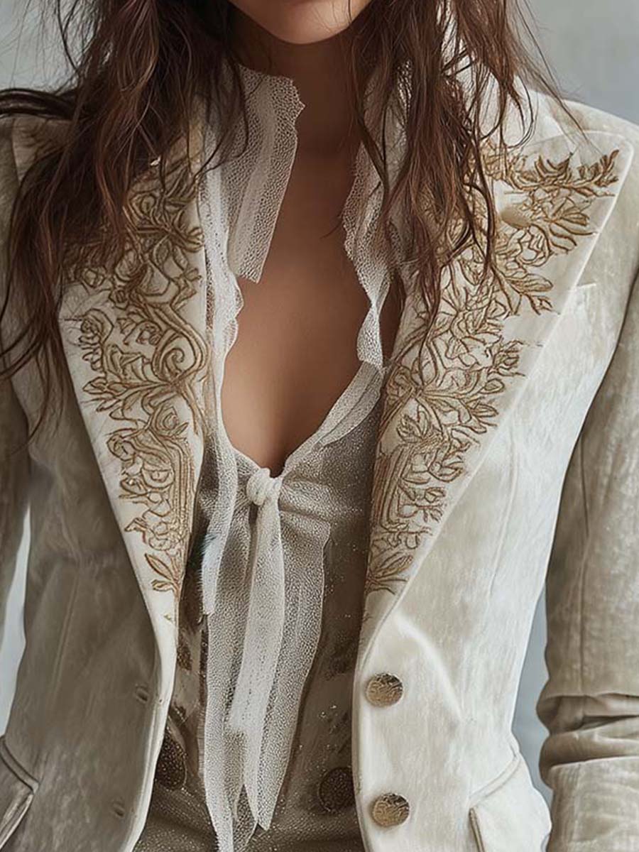 Blazer Satorial Femme Ivoire Brodé