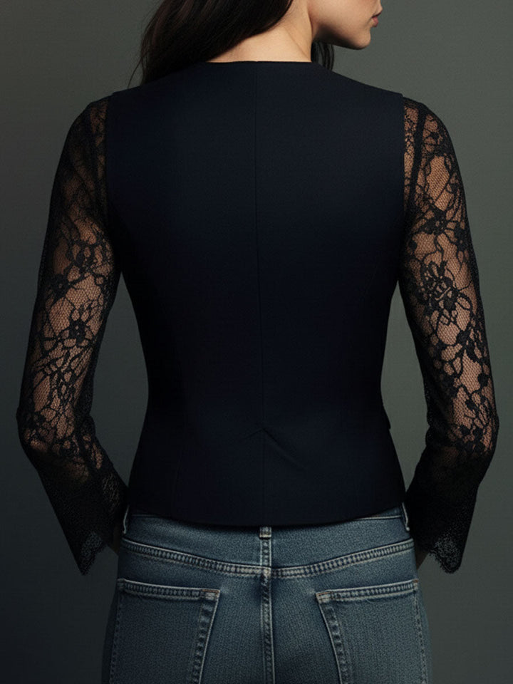 Giovanna | Veste Noire avec Manches Semi-Transparentes