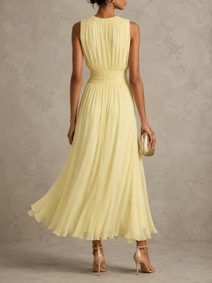 Isabel | Robe Maxi Roxanne avec Taille Froncée et Sans Manches