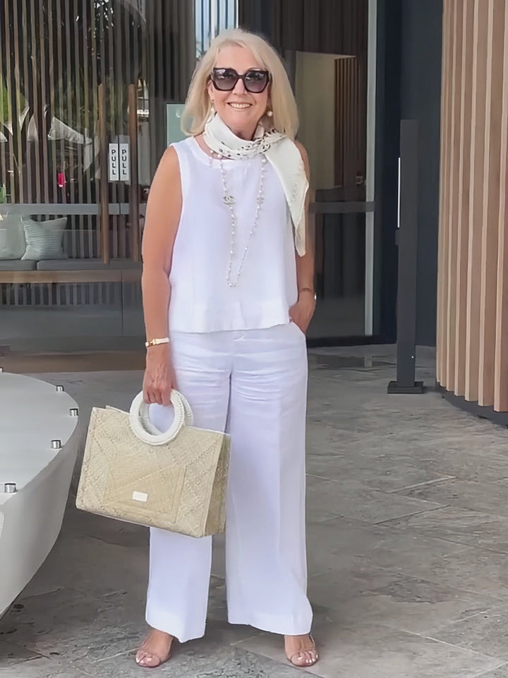 Trinidad™ | Ensemble Blanc Haut sans Manches et Pantalon Large