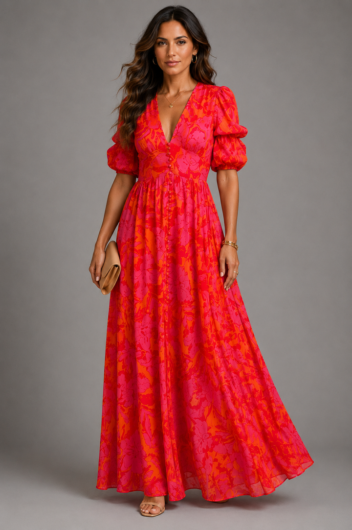 Olympe | Robe Fluide en Rose et Orange
