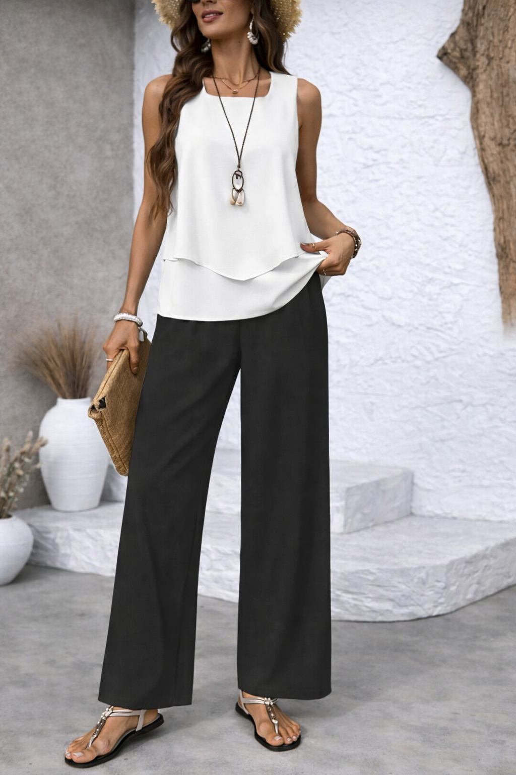 Gregoria™ | Combinaison Bicolore Chemise Blanche et Pantalon Noir