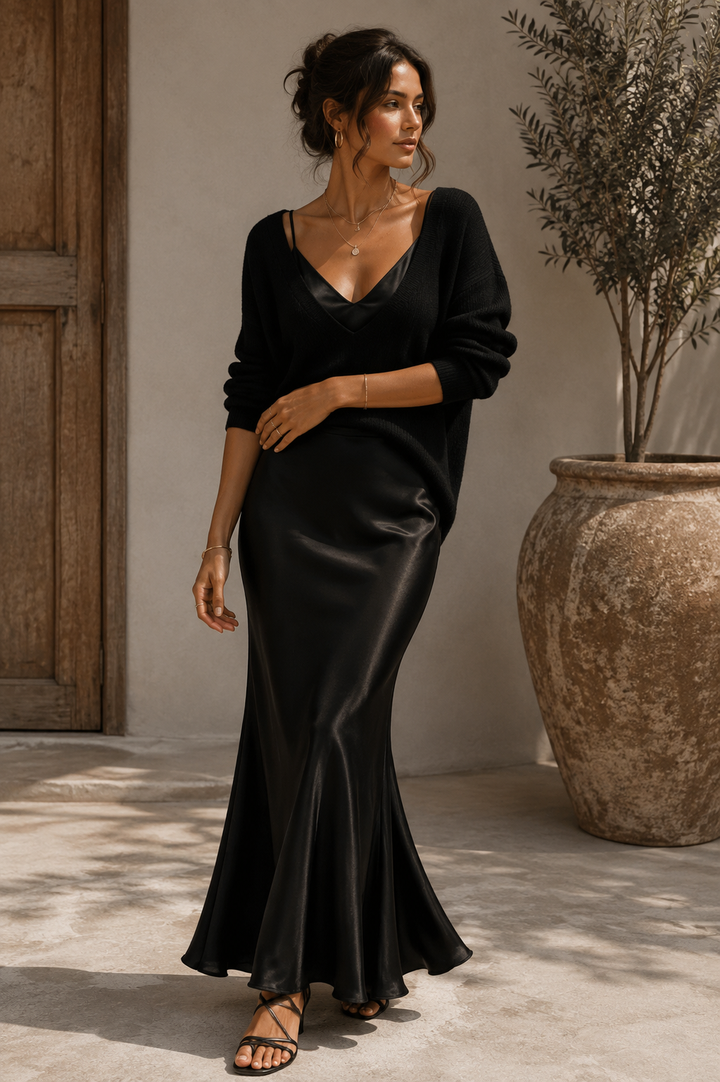 Alma | Robe en Satin Élégante avec Jersey