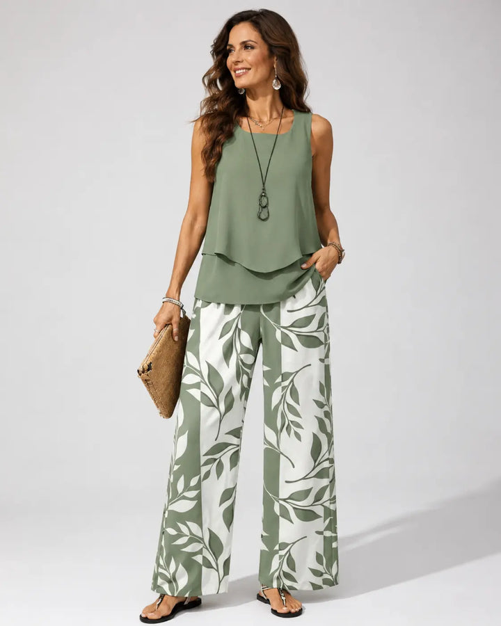 Petronila™ | Ensemble Haut et Pantalon Vert Sauge
