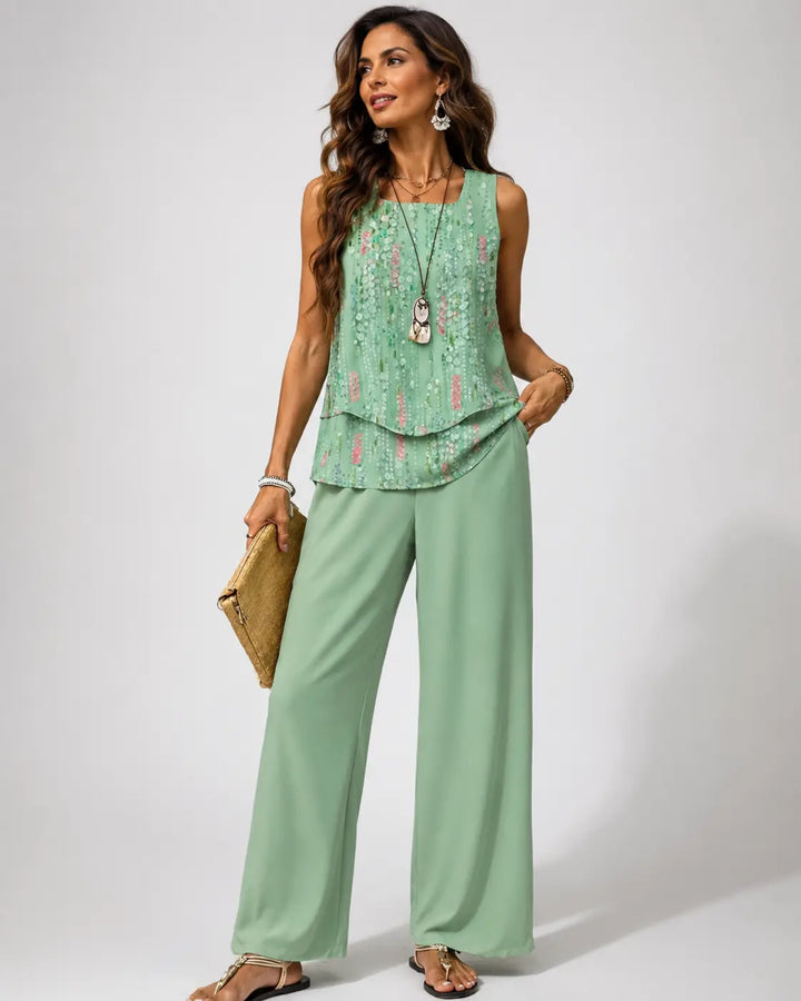 Maravillas™ | Top et Pantalon Superposés en Menthe Verte