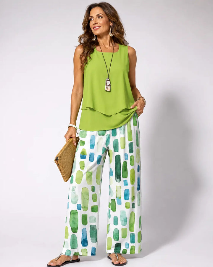 Sabina™ | Top Vert et Pantalons Géométriques