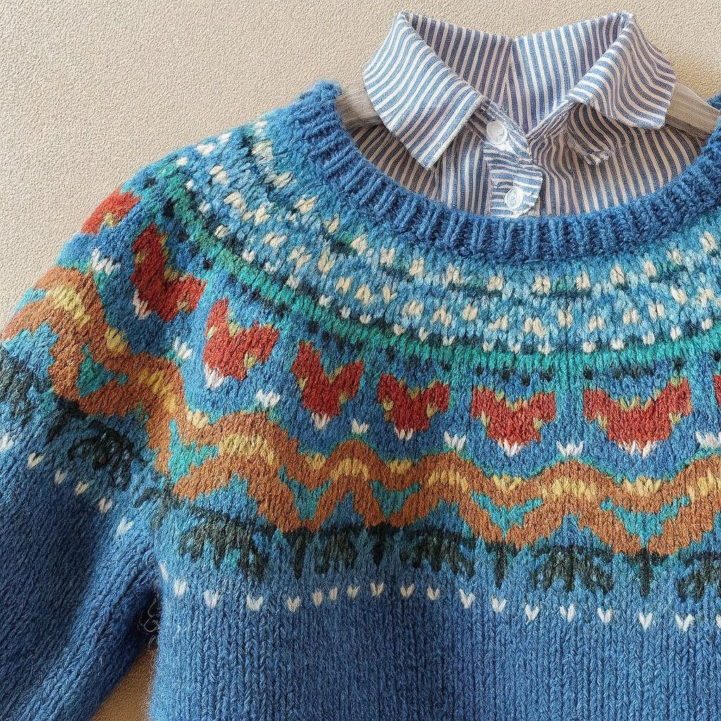 Halla | Pull en tricot bleu et blanc