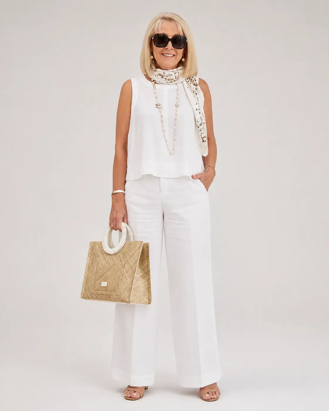 Trinidad™ | Ensemble Blanc Haut sans Manches et Pantalon Large