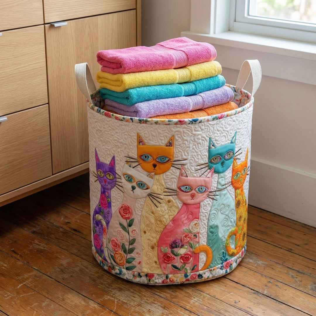 Panier à Linge avec Patch de Chat Joyeux