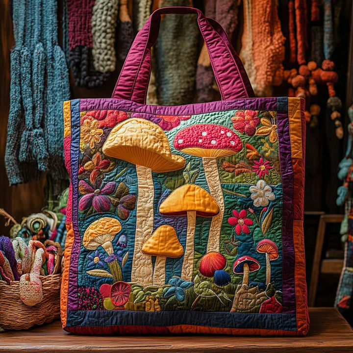 Sac fourre-tout en tricot douillet avec motifs de champignons