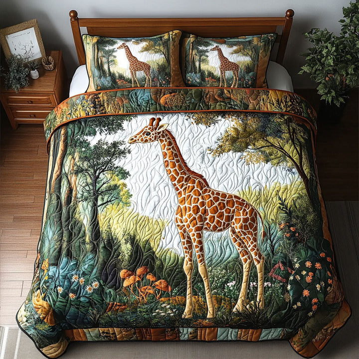 Ensemble de literie matelassé 3 pièces Girafe de la forêt majestueuse