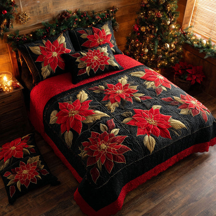 Ensemble de literie en Poinsettia de Minuit 3 pièces