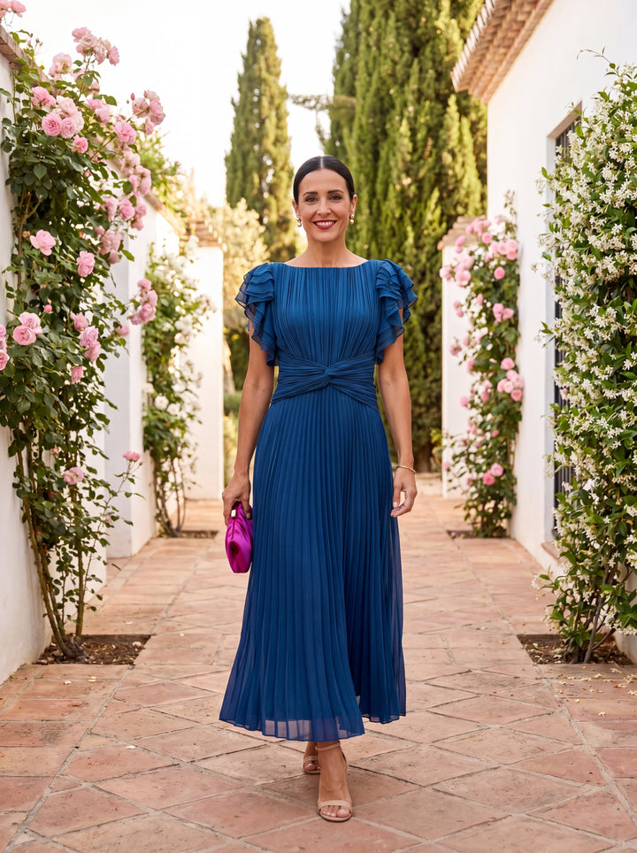 Seraphina | Robe Maxi Plissée Élégante avec Ceinture Nouée