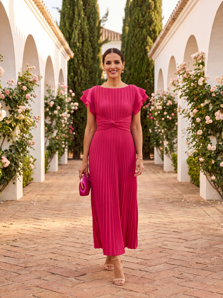 Seraphina | Robe Maxi Plissée Élégante avec Ceinture Nouée