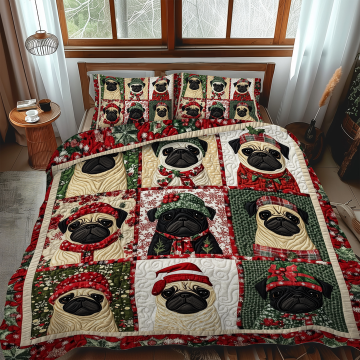 Ensemble de literie 3 pièces Pug Winter Wishes
